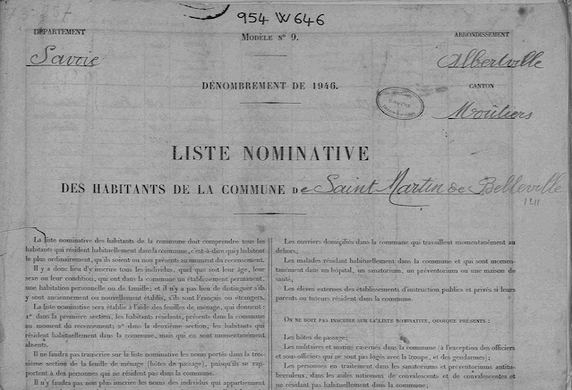 Liste nominative des habitants de la commune de Saint-Martin-de-Belleville (Recensements 1946)