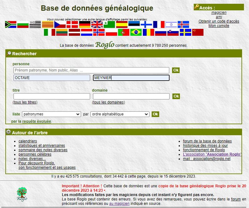 La base de données Roglo