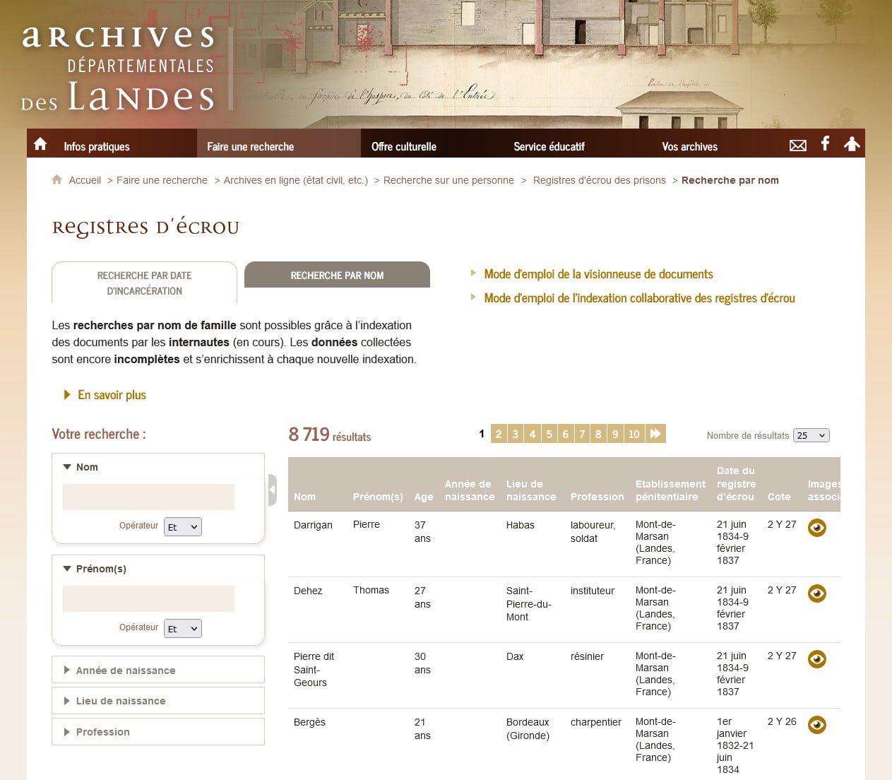 Indexation collaborative ouverte pour les registres d’écrou des Landes