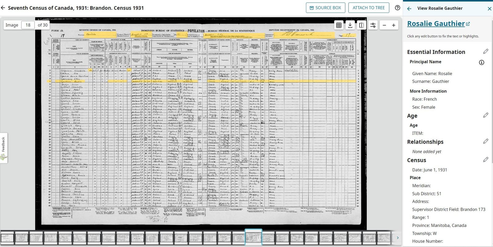 Le recensement canadien de 1931 indexé par FamilySearch