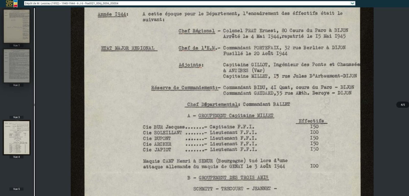 Les Archives de la Côte-d’Or mettent en ligne des documents numérisés de la Seconde Guerre mondiale