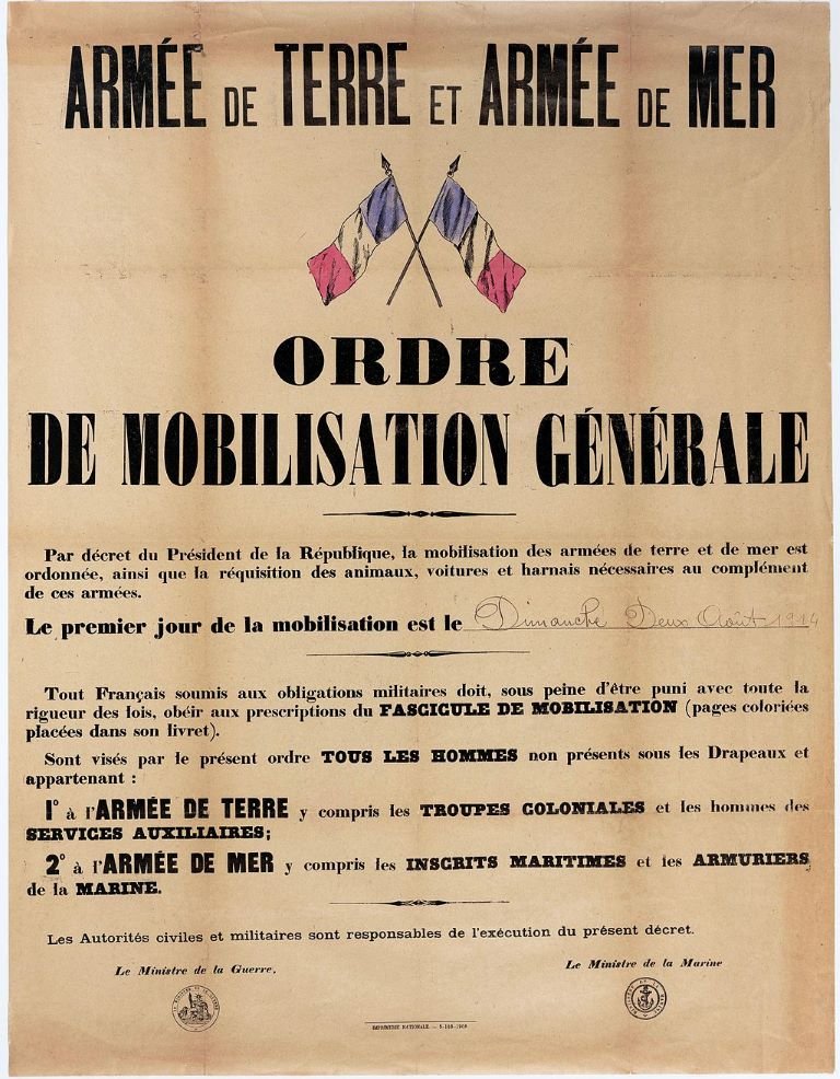 Affiche « ordre de mobilisation générale » datée du 2 août 1914