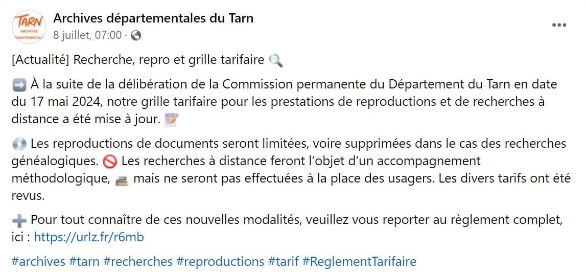  ​Les Archives du Tarn deviendraient-elles allergiques à la généalogie ?