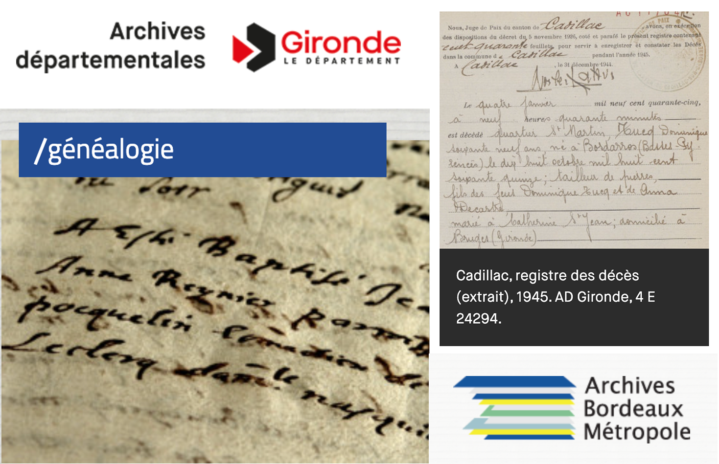  ​Bordeaux Métropole et Gironde, nouvelles ressources généalogiques en ligne