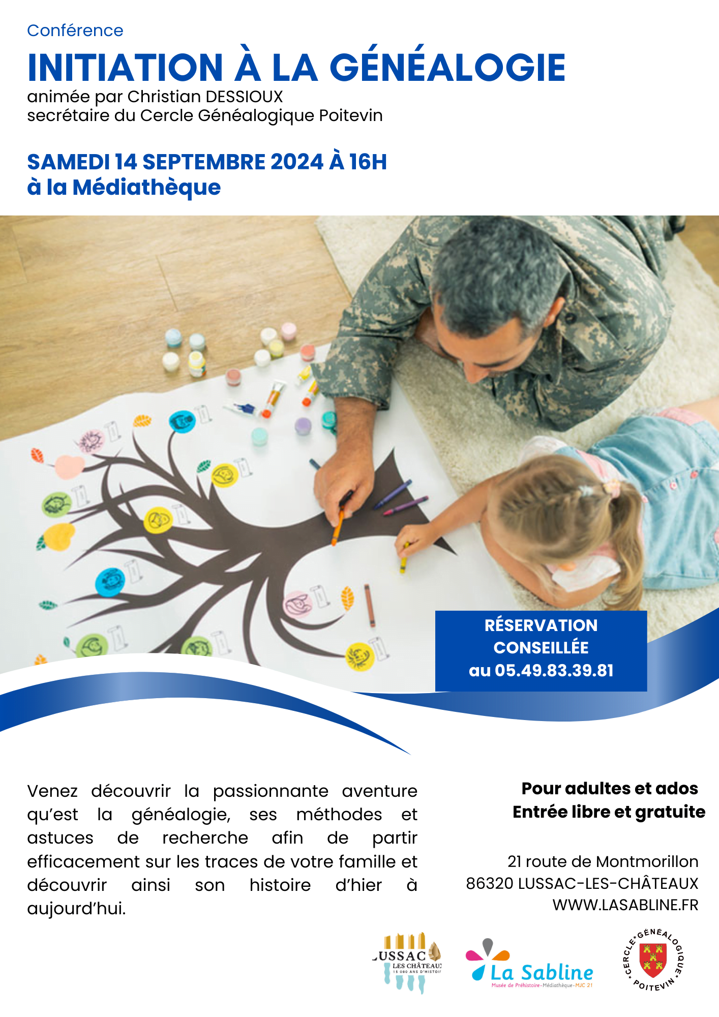  ​Le CGP propose une conférence d’initiation à la généalogie le 14 septembre à 18h à la médiathèque de Lussac-les-Châteaux