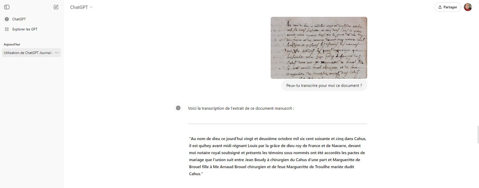  ​Utiliser ChatGPT pour la paléographie ?