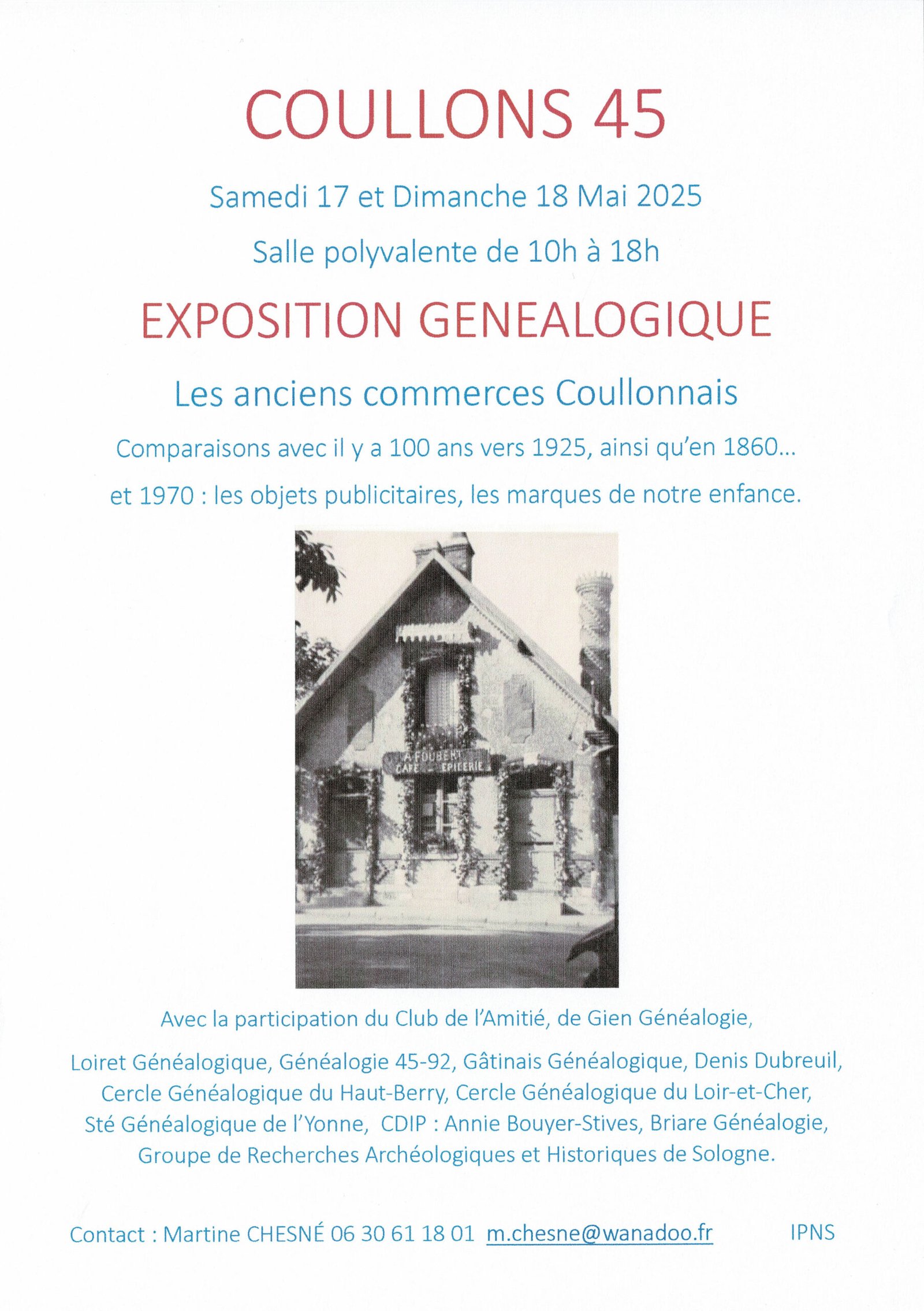  ​Exposition généalogique de Coullons (45) : “Les anciens commerces coulonnais”
