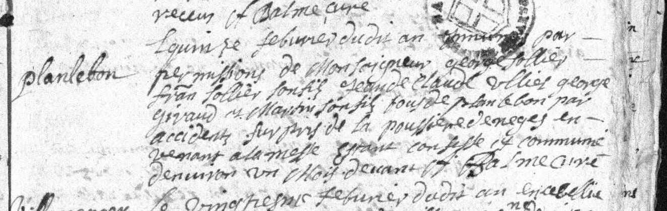 Extrait d'un acte ancien de 1683 en Savoie mentionnant GIROD, SOLLIER et ULLIEL, document généalogique manuscrit