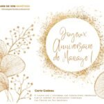 Carte cadeau d'anniversaire de mariage avec design doré raffiné, idéale pour offrir une prestation généalogique et retracer l’histoire familiale d’un couple.